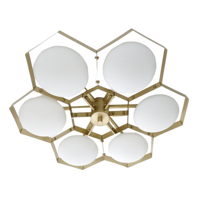 21st Century Hive Satin Brass Matte White Murano Flush Mount by Fabio LTD For Sale
