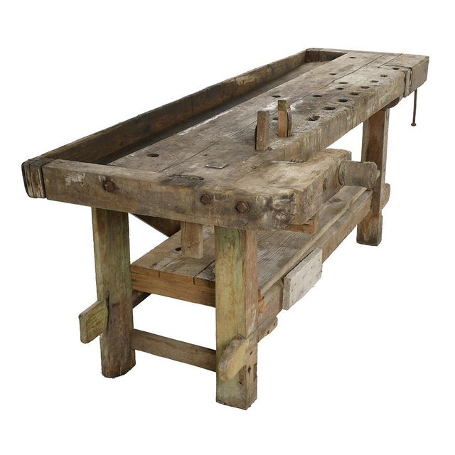 Vintage Oak Workshop Bench For Sale - Image 3 of 8