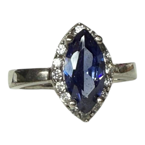 Tanzanite Marquis Cut Sterling Silver Cocktail Ring Cz Accents, Size 6.75