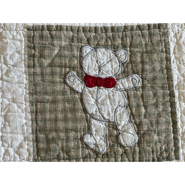 Vintage 1980's Charming Teddy Bear Applique Patchwork Quilt For Sale - Image 4 of 9