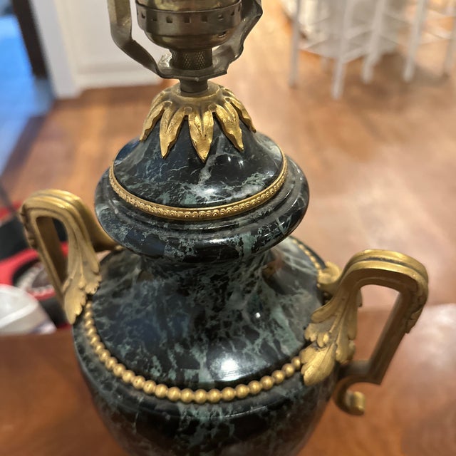 Cerulean Antique French Louis XVI Style Table Lamp Made of Green Marble and Gilt Bronze For Sale - Image 8 of 8