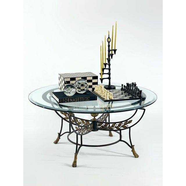 Black Vintage Italian Regency-Style Round Metal & Glass Coffee Table For Sale - Image 8 of 9