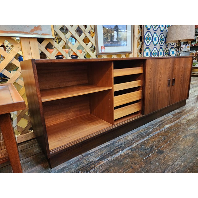 Vintage Mid Century Modern Rosewood Credenza by P. Vestergaard | Sliding Door Sideboard Cabinet | Danish Modern Storage Console, Attributed For Sale - Image 11 of 17