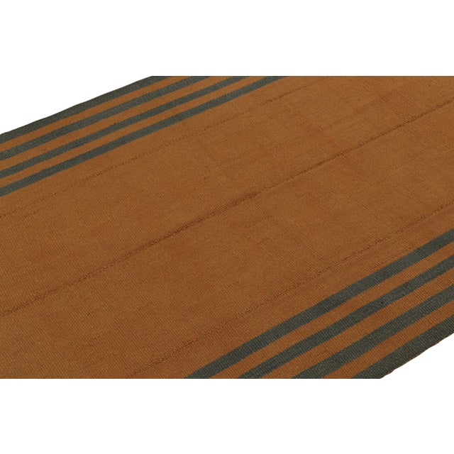 Rug & Kilim Rug & Kilim’s Textural Modern Kilim in Orange With Blue Stripes For Sale - Image 4 of 7