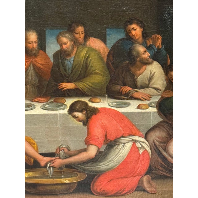 19th C. Italian Oil Painting of Jesus Washing Feet For Sale - Image 4 of 13