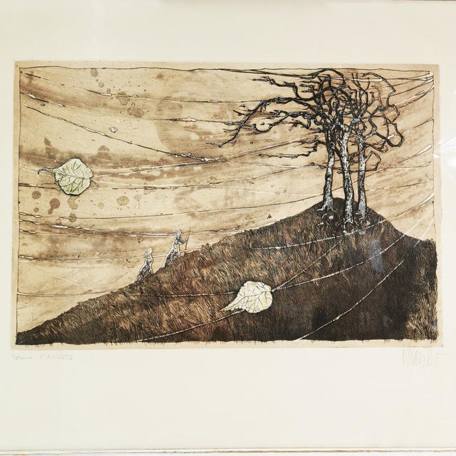 Graphic made in etching technique, Lars Bo, Denmark, 1960s. The work is hand-signed. A graphic rich in detail - surreal in...