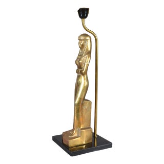 Egyptian Revival Gilt Female Table Lamp, 1970s For Sale