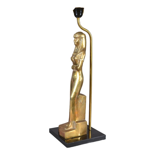 Egyptian Revival Gilt Female Table Lamp, 1970s For Sale