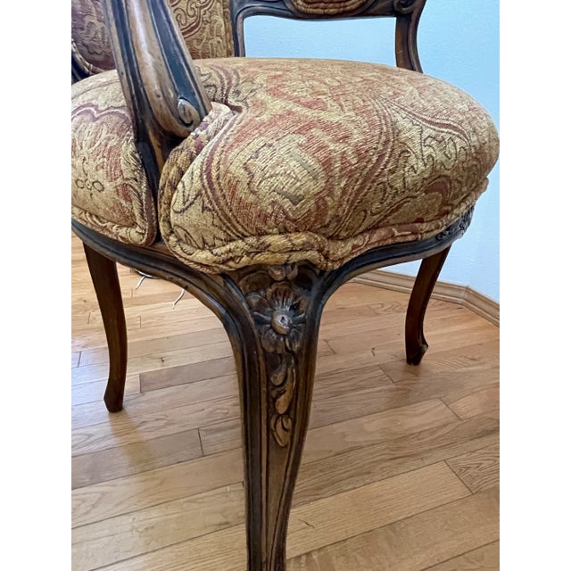 Early 20th Century Early 20th Century Louie XV Style Walnet Brocade Brechere Chair For Sale - Image 5 of 6