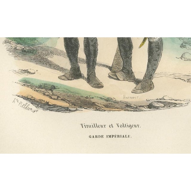 Imperial Guard Tirailleur and Voltigeur, Napoleonic Military Print, c1843 This hand-coloured 19th-century engraving...