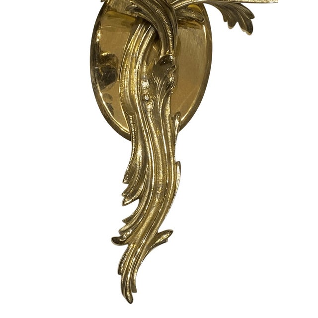 1910s Antique French Empire Double-Arm Wall Sconce Solid Brass Acanthus Leaf For Sale - Image 5 of 6