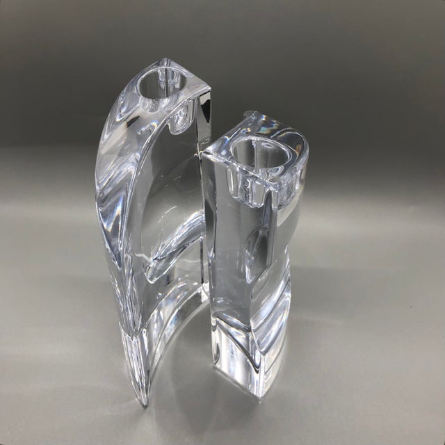 Mid-Century Modern Set Pair of Nambe 7" Crystal Candlesticks Candle Holders Chill David Tisdale For Sale - Image 3 of 10