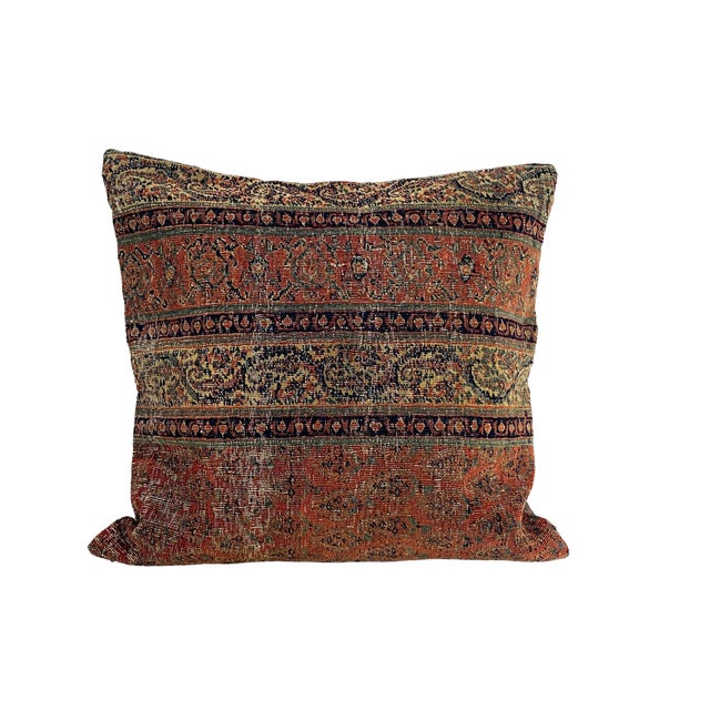 Custom made of 19th century hand knotted Persian Herat rug Fragment cover pillow with allover Paisley Design Pillow Cover...