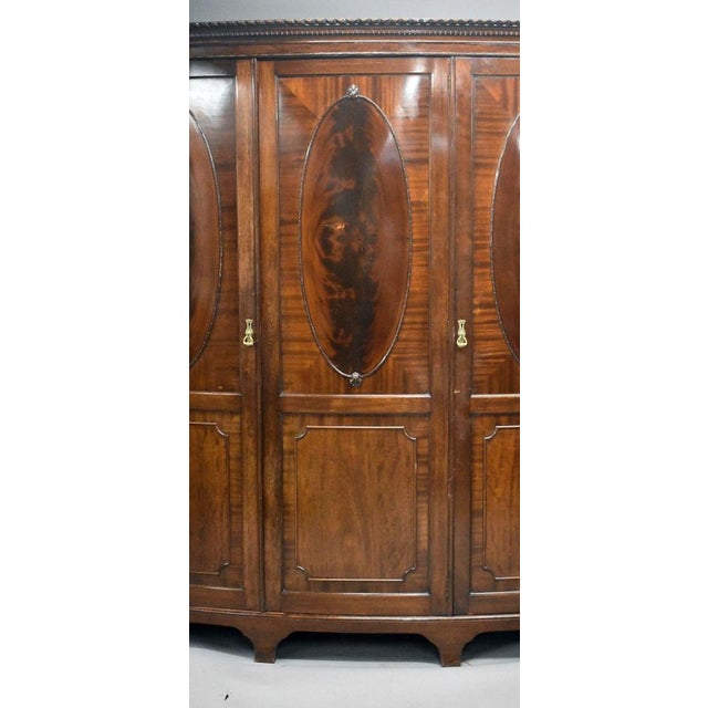 Edwardian Flame Mahogany Bow Front Wardrobe, 1900s For Sale - Image 3 of 11