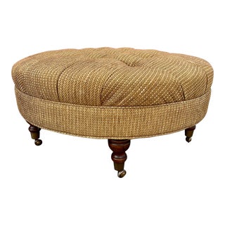 1970s Round Tweed Tufted Castors Ottoman For Sale
