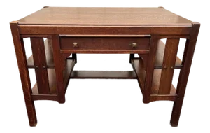 Early 1900s Limberts Quartersawn Oak Arts & Crafts Desk With Side Bookshelves