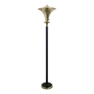 Art Deco 1930/40's Torchiere Floor Lamp With Lucite Fins & Top Shade For Sale