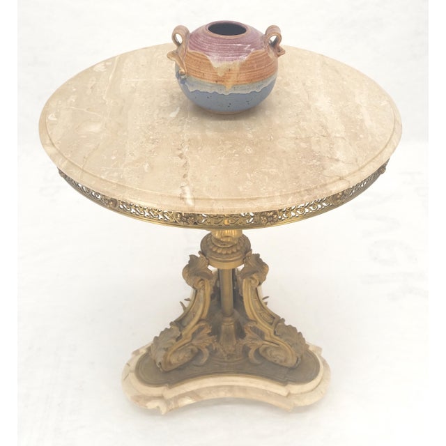 Beige Marble & Bronze Base Fine Gueridon Side End Lamp Stand Mint For Sale - Image 8 of 11