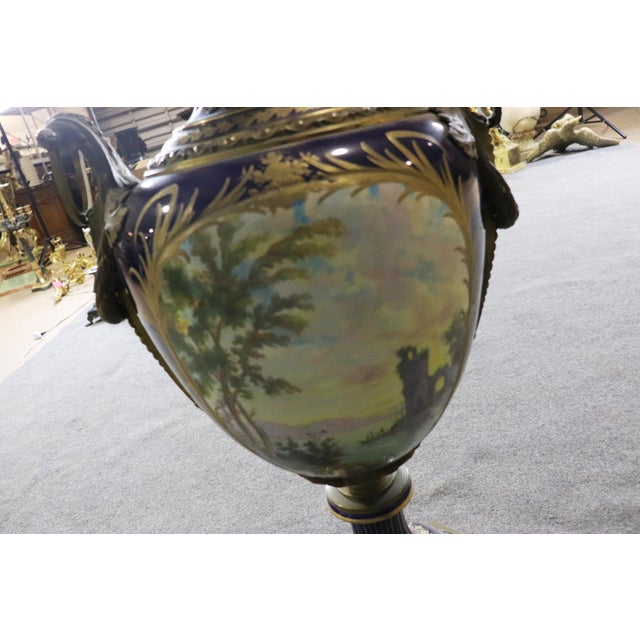 French Signed Sevres Monumental Urn Hand Decorated With Provincial French Scene For Sale - Image 9 of 12
