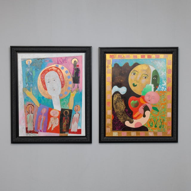 Wouter Stips, Figurative Diptychs, 2000s, Acrylic on Canvases, Framed, Set of 2 For Sale - Image 16 of 16