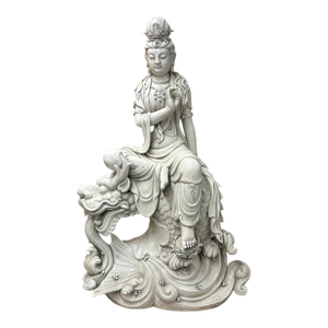 Chinese Handcrafted GuanYin Bodhisattva on Dragon White Porcelain Statue