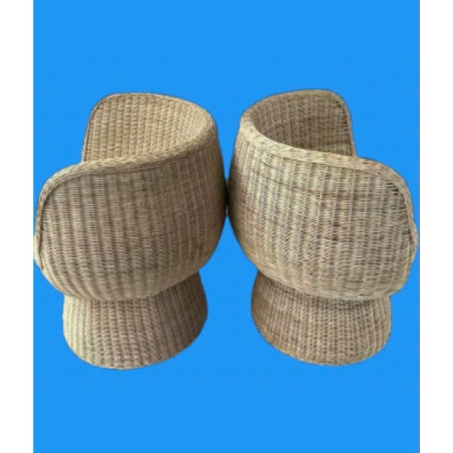 Champagne Vintage Wicker & Rattan French Lounge Chairs, Circa 1970s - A Pair For Sale - Image 8 of 9