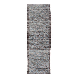 Modern Runner in All-Over Design in Cream, Sky Blue Color on a Brown Background For Sale