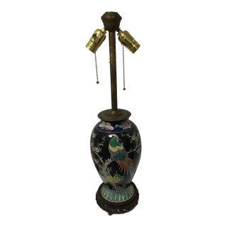 Antique Asian HandPaint Bird Lamp Double Socket For Sale