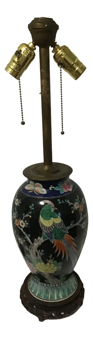 Antique Asian HandPaint Bird Lamp Double Socket