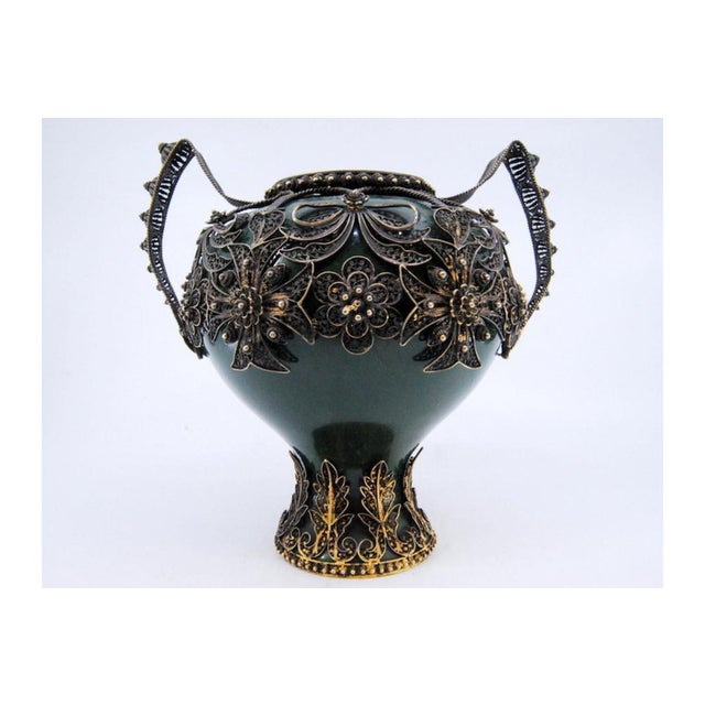 Porcelain Pot with Filigree Silver Applications and Handles For Sale - Image 3 of 10