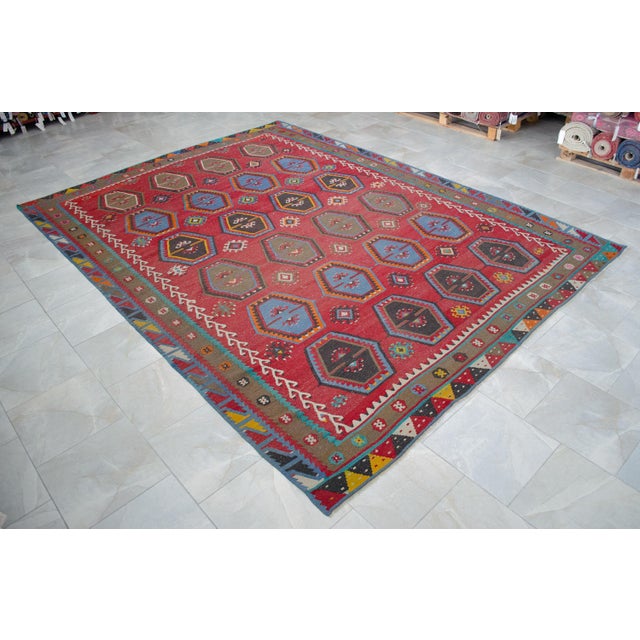 Vintage Hand-Woven Wool Turkish Rug - 8′8″ X 11′7″ For Sale - Image 9 of 15
