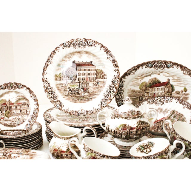 Classic Johnson Brothers Heritage Hall / Georgian ironstone dinnerware set reflects the timeless pattern "Georgian Town...