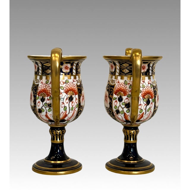 1900 - 1909 Antique Royal Crown Derby 22 Carat Gold Bone China Vases, Urns, Goblets, 1906, England, a Pair For Sale - Image 5 of 14