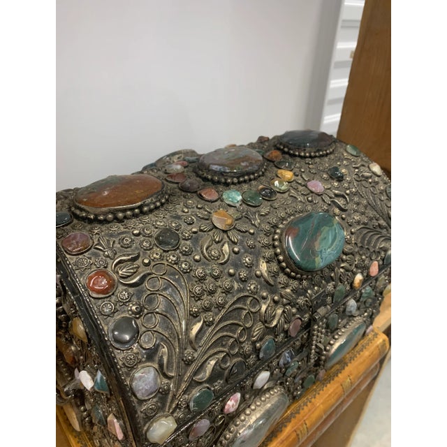 Vintage Agate Encrusted Moroccan Wedding Trunk For Sale - Image 4 of 7