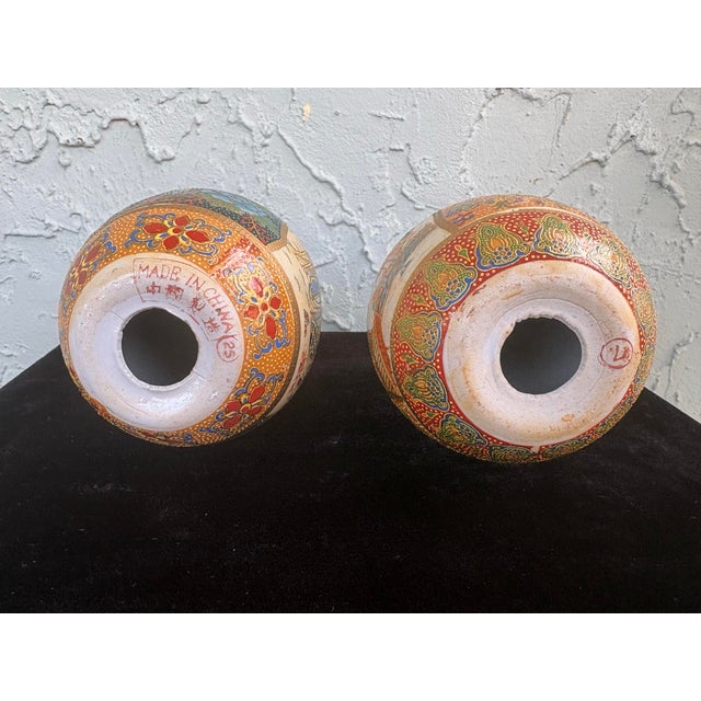 Vintage Hand-Painted Chinese Porcelain Decorative Egg Sculptures on Wooden Bases– Set of 2 – 5.5” For Sale - Image 12 of 12