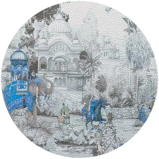 Contemporary Nicolette Mayer India Scene Cornflower Blue 16" Round Pebble Placemats, Set of 4 For Sale - Image 3 of 3