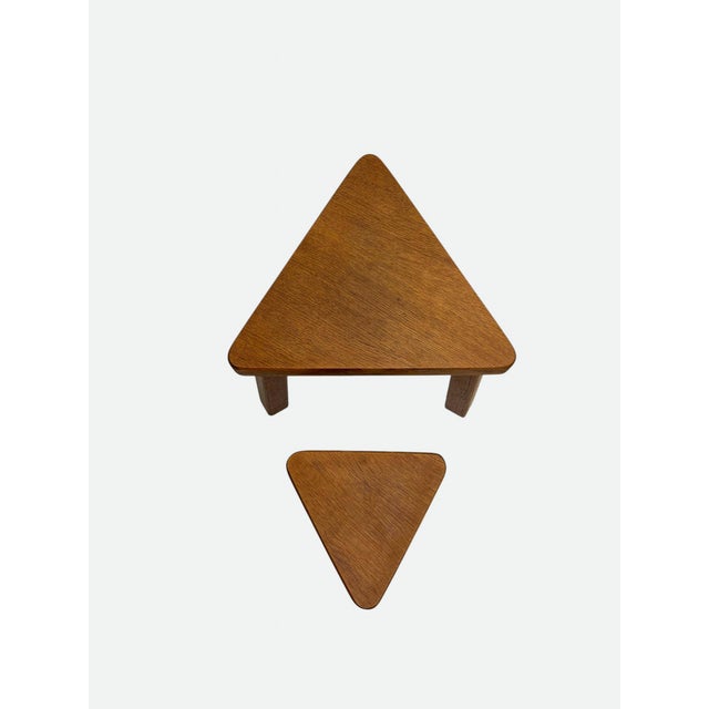 Pierre Chapo Brutalist Oak Triangle Nesting Tables in style of Pierre Chapo, 1970s, Set of 2 For Sale - Image 4 of 9