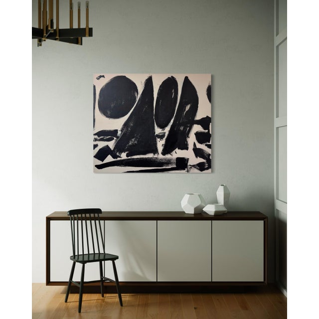 Mid-Century Modern On the Move, Contemporary Black and Tan Geometric Abstract Painting by Matt Higgins For Sale - Image 3 of 7