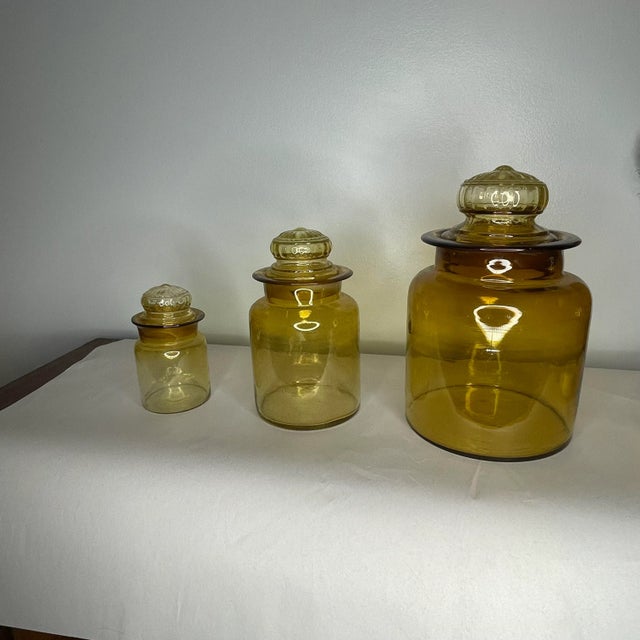 Vintage Amber Glass Canisters With Lids- Set of 3 For Sale - Image 13 of 13