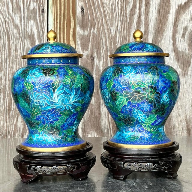 Vintage Asian Cloisonné Urns - a Pair | Chairish - Exotic Urn Decor
