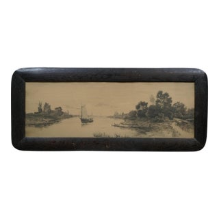 Antique George William Bohde Sailboat Fishing Seascape Etching 35" For Sale