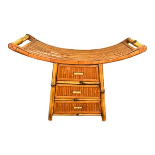 Klismos Style Bamboo Curved Rattan Bench With Drawers For Sale