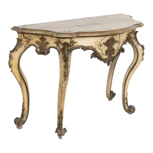 19th Century Italian Rococo Style Painted and Parcel Gilt Console Table