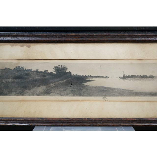 Late 19th Century Antique John Octavius Anderson Signed Sailboat Village Seascape Etching 26" For Sale - Image 5 of 13