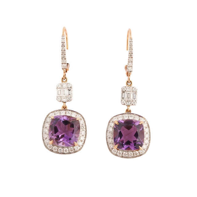 Amethyst Natural amethyst 8.86cts & diamond 1.41cts earring in 18k gold For Sale - Image 8 of 18