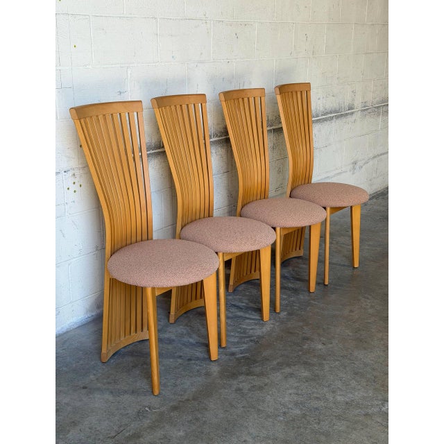 Highback Slat Dining Chairs Set of 4 New Upholstery Vintage Mid-Century Modern 1970s For Sale - Image 9 of 11