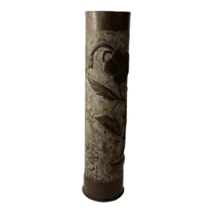 Mid 20th Century WII Trench Art Floral Shell Vase