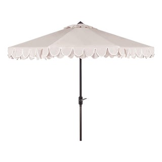 Elegant Valance 11Ft Round Umbrella, Beige With White Trim For Sale
