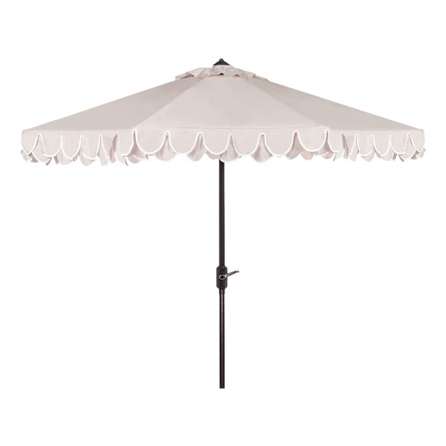 Elegant Valance 11Ft Round Umbrella, Beige With White Trim For Sale