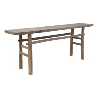 Vintage Rustic Elm Farmhouse Console Table For Sale